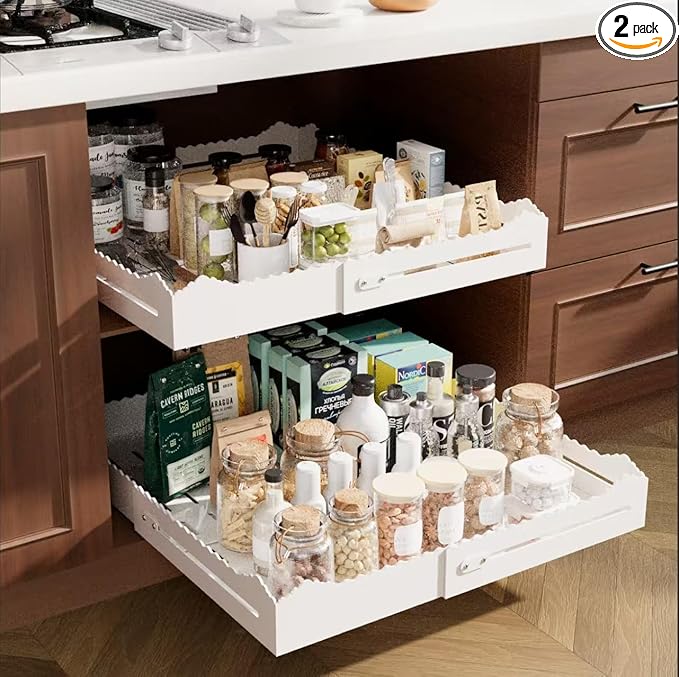 2 Pack Pull Out Cabinet Organizer, Expandable Width (12"-18") and Depth (13.7"-23.6"),Pull Out Drawers for Cabinets, Slide Out Drawers for Kitchen Cabinets with Sturdy Metal Pull Out Shelves (2)