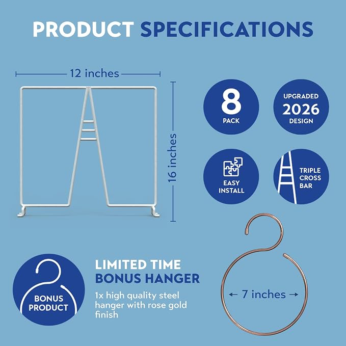 Tall White Wire Shelf Dividers for Closet Organization – Sturdy and Easy Set-Up Closet Shelf Dividers with Bonus Rose Gold Hanger (4, 16" Tall x 12" Wide)
