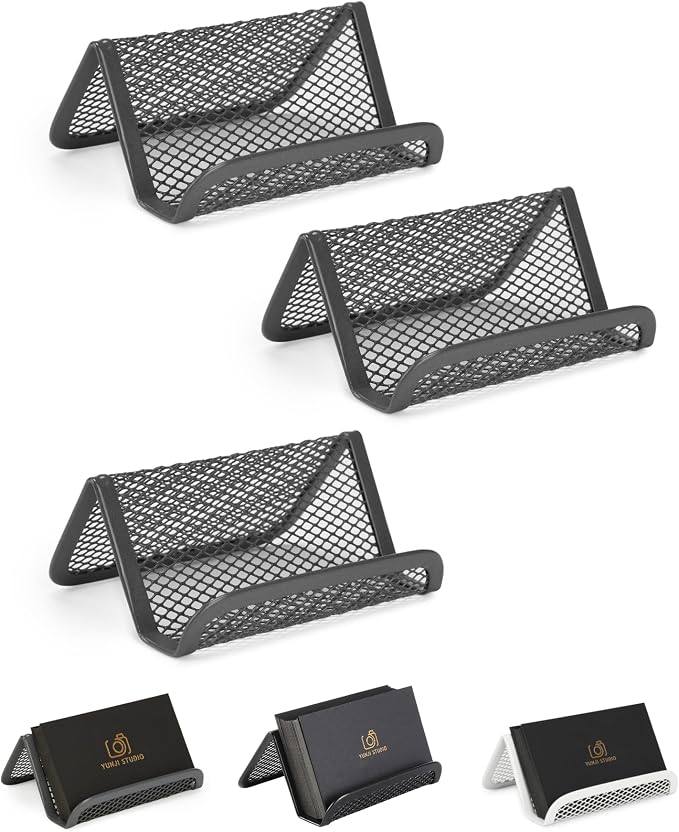 Mr. Pen- Metal Mesh Business Card Holders, 3 Pack, Gray | Durable Stainless Steel Card Stand for Desk, Office, and Business Use, Straight, Flat and Smooth Design