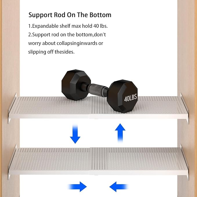 Adjustable Closet Shelves Divider, Expandable Metal Hanging Shelves Closet Separator for Closet Cabinet Wardrobe Cupboard Bedroom, 2 Pack