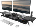 Fenge Dual Monitor Stand, Monitor Stands Riser for 2 monitors, 47.2 Inch Wood Desk Shelf with Storage Organizer and Cable Management for Office Desk Accessories