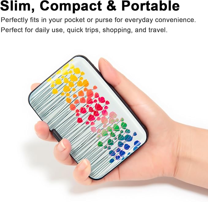 Credit Card Holder, Metal Card Wallet RFID Blocking Mini Slim Aluminum Business Hard Card Case for Women Men (Colorful Flowers)