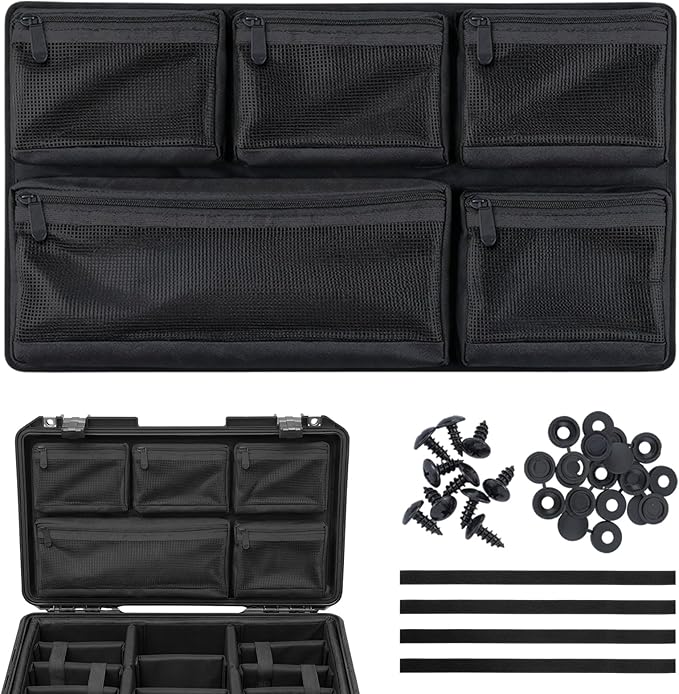Thinkday Mesh Lid Organizer Include 5 Nylon Removable Pockets 1 Hook and Loop Strap and 6 Screws Fits Camera Case, Diving Dry Boxes, Hard Cases & Toolboxes