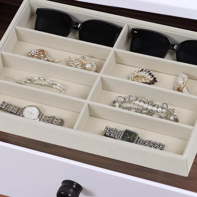Fordonral Large Velvet Sunglasses Storage Organizers Jewelry Organizer, Velvet Jewelry Organizer, Large Jewelry Drawer Organizer Tray, Eyeglass Organizer Earring Holder Ring Display (Sunglass Tray)