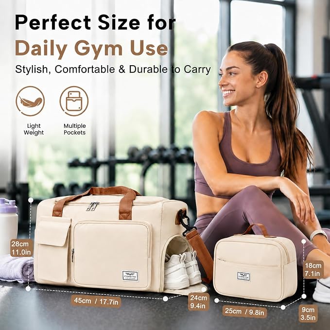 FIORETTO Women's Gym Duffle Bag with Shoes Compartment, 30L Capacity, Ideal for Travel, Gym, Sports, Duffel, Weekender