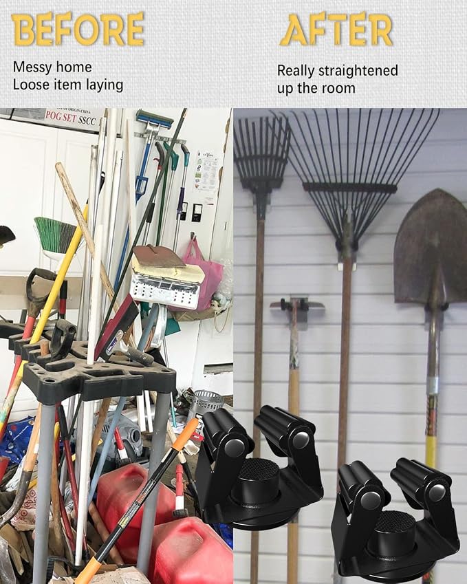 Mop Holder Magnetic, Black Steel Broom Hanger Magnetic Holder for Garden Tool, Rack Rake, Shovel Handle, Garage, Kitchen, Laundry Tools Organizer - No Drilling - 4 PCS/Gray…