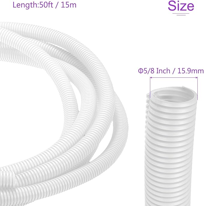 DMiotech 50ft Wire Loom Split Tubing 5/8 Inch(15.9mm) ID, Cord Protectors from Pet Flexible Conduit Cable Management for Office Home Garden, White