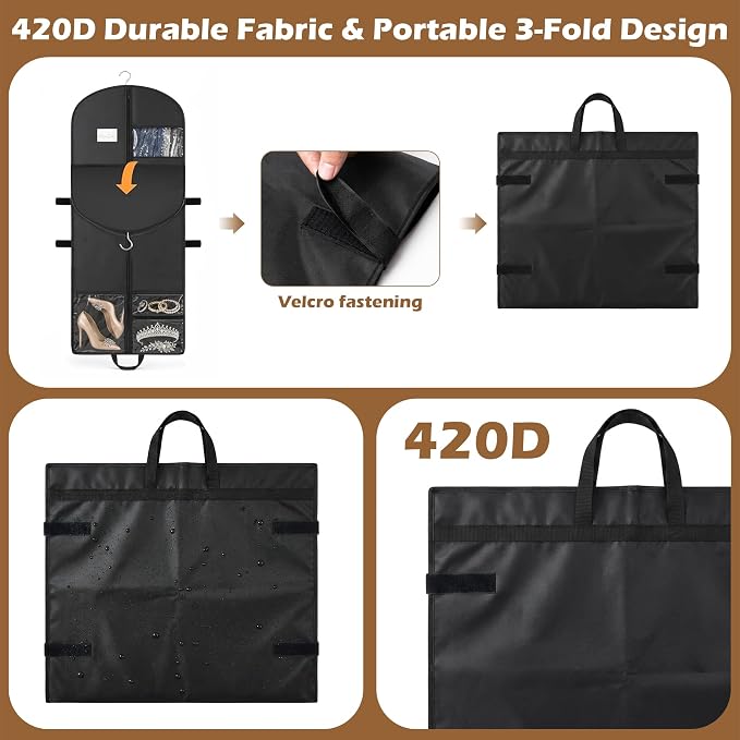 65" Long Garment Bags, Waterproof Travel Dress Bags for Hanging Clothes, Wedding Dress Cover Clothes Protector for Closet Storage, Suitable for Gowns, Tuxedos, Coats, Black