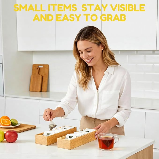 lilLittle Bamboo Drawer Organizer, 8 Pcs Multi Purpose Drawer Organizer Set | Wood Wax Oil Finish, Natural Bamboo, Sturdy, Space Saving, Versatile Storage, Easy to Clean