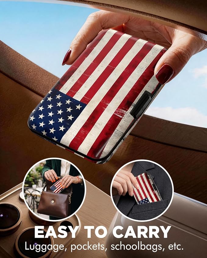 Maicican RFID Blocking Aluminum Credit Card Holder | Slim Metal Wallet for Women & Men, Business Card Case for Travel, Fits Front Pocket, Card holder wallet - American flag