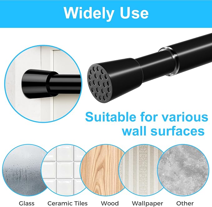 MEXAU 6 Pack Black Spring Tension Curtain Rod for Window 23 to 37 Inch Thin Spring Tension Rods Small tension Rod Adjustable Expandable Spring Curtain Rods No Drill for Closet Cupboard Door Doorway