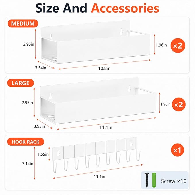 SMRCAD Metal Magnetic Spice Rack 4 Pack with Hook – Heavy-Duty | Iron construction, dust-resistant, fits condiment bottles, includes screws for optional wall mount