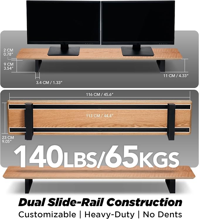 ULTRARM Moodular Wooden Monitor Stand Desk Organizer, Large 45.6" Oak | Customizable Organized Workspace, Aluminum Slide Rails, 10 Add-Ons Sold Separately: Storage Drawer, Tablet, Phone & More