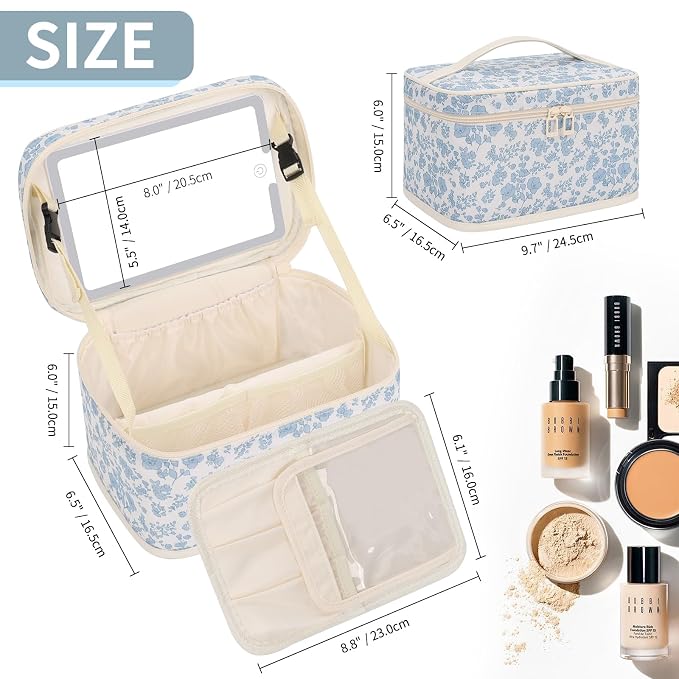 OCHEAL Makeup Bag With LED Mirror, Travel Makeup Bag With 3 Color Setting Light Up Mirror Cosmetic Organizer Vanity Case for Women Beauty Tools Accessories Rechargeable Makeup Travel Bag-Black