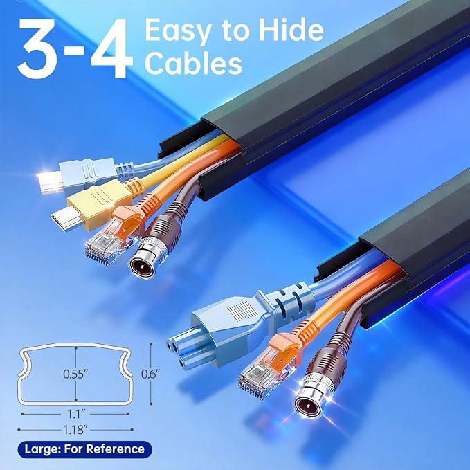 Delamu Black Cord Hider, 85in Cord Covers for 3-4 Wires on Wall, Large Cable Hider, Premium Wire Covers for Cords on Wall, Easy Set-up Cable Cover Raceway, TV Wire Hiders Wall, W1.18 H0.67in, Black