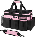 SCAVATA Wearable Cleaning Caddy Bag, Cleaning Caddy Supplies Organizer with Handle & Shoulder Straps for Housekeepers, Under Sink & Car Cleaning Tool Organizers with 4 Foldable Divider (SweetPink)