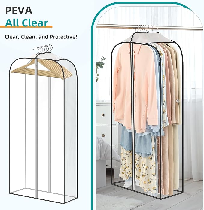 LANDNEOO 6 Pack Clear Garment Bags for Hanging Clothes with Zippers on Double Sides - 10'' Clothes Storage for Coat, Dress, and Fur in Closet - 50'' Long Suit Bags