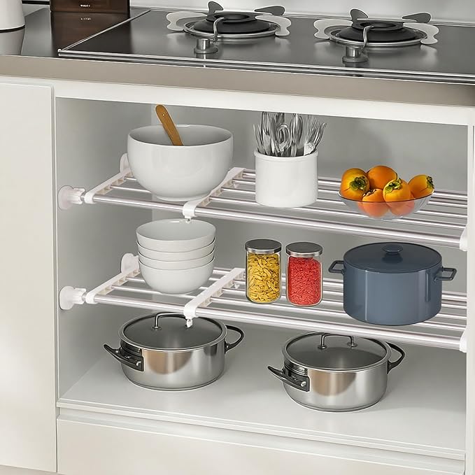 BAOYOUNI Tension Closet Shelf, Adjustable Storage Rack Separator | Wardrobe Cupboard Divider Organizer Rod for Kitchen Bathroom Bedroom, 23.62-39.37 Inch
