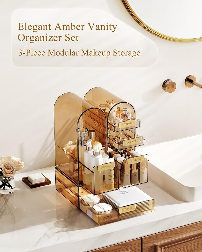 Makeup Organizer Countertop with Drawers & Lid, Skincare Organizer for Vanity, Large Cosmetic Organizer & Display Cases and Storage for Bathroom & Desktop. Perfect for Girl Women Mom Gifts