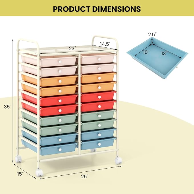 DREAMADE Rolling Cart With Storage Drawers, Utility Cart With Removable Plastic Drawers, Lockable Wheels for Classroom Organization, Art Supplies, Office, Scrapbook (20 Drawers, Macaron)