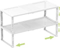 Heavy-Duty Adjustable Metal Shelf Organizer - Expandable & Stackable Pantry Storage Rack for Kitchen, Bathroom, RV, Cabinets(2 Packs/White, Medium)