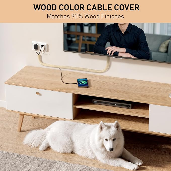 AGPTEK Cable Sleeve, Cable Management Desk Cord Cover Organizer Wire Hider for Home Office Computer TV Wire Loom Tubing Pet Proof Cord Protector from Cat Dog Chewing (Wood Color, 1.5"-6.6ft)