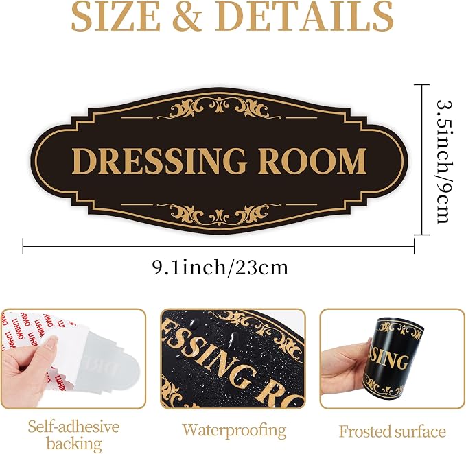 Dressing Room Sign for Door，Self-Adhesive Waterproof Vinyl Vintage Changing Room Signage Sticker, Fitting Room Decor for Home, Business, Shop, Theaters, Clothing Stores, Gyms, Hotels