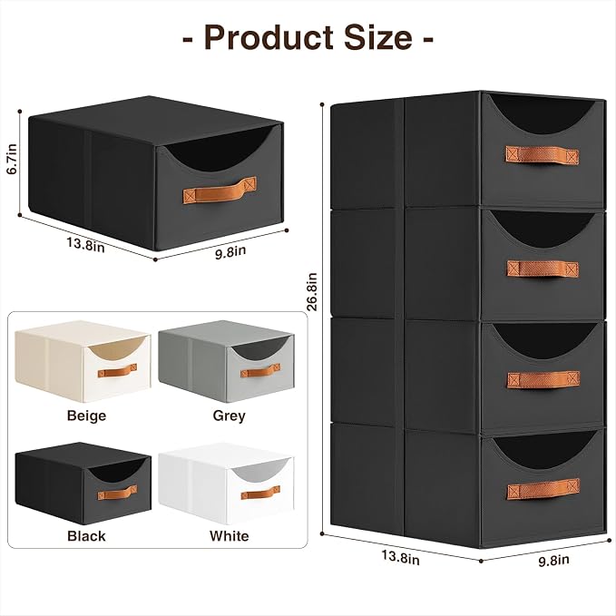 Homsorout Stackable Storage Drawers - Collapsible Storage Bins with Drawers, 6 Pack Small Closet Organizer Bins, Fabric Pull Out Organizer for Bedroom, Living Room, Dorm, Black
