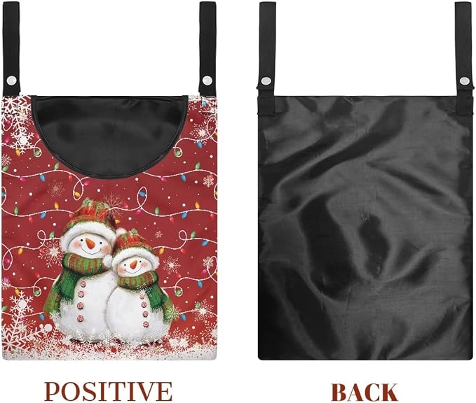 Christmas Snowman Laundry Clothespin Bag Holds 100 Medium-Sized Clothes Pins, Red Waterproof Polyester Material, 2 Ropes for Hanging and Effortlessly Sliding on Clothesline