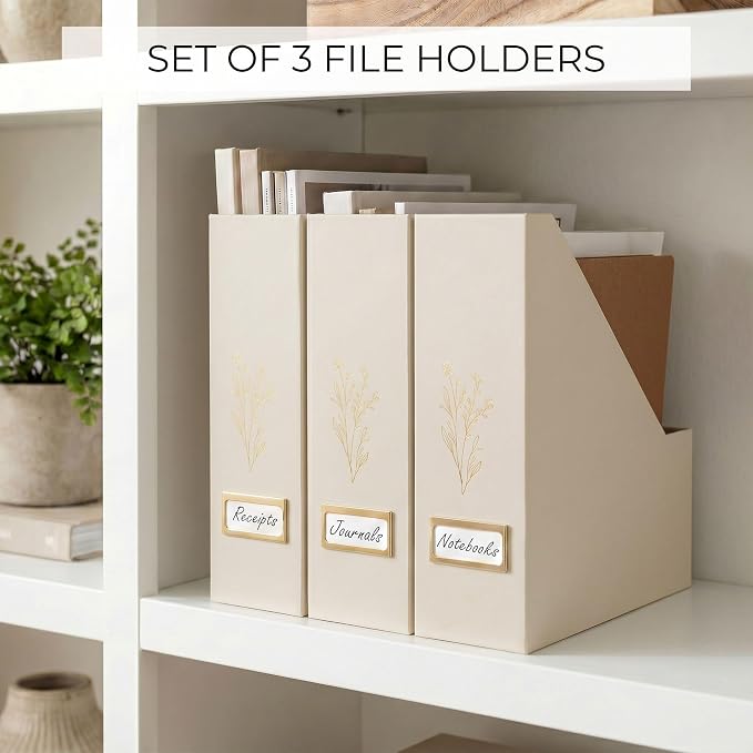 ZICOTO Beautiful Magazine Holder Set Of 3 - Sturdy File Holder to Organize Your Desk Or Shelves - The Perfect Office Storage to Effortlessly Organize Your Paperwork/Files, Magazines, Books Or Binders
