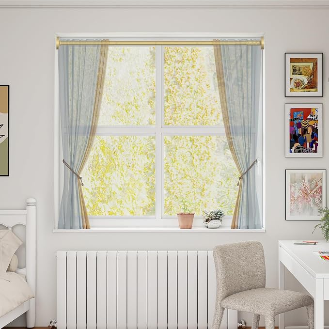 Tension Curtain Rod 32-62Inch Gold Shower Rod Tension Rod Adjustable Curtain Rods no Drilling Tension Rod for Windows,Closets,Doorway