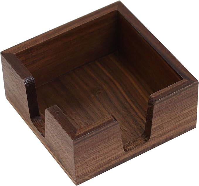 Buqoo Black Walnut Wood Sticky Note Pad Holder for Desk | Memo Holder Paper Dispenser, Desktop Accessories Organizer for Office School Home