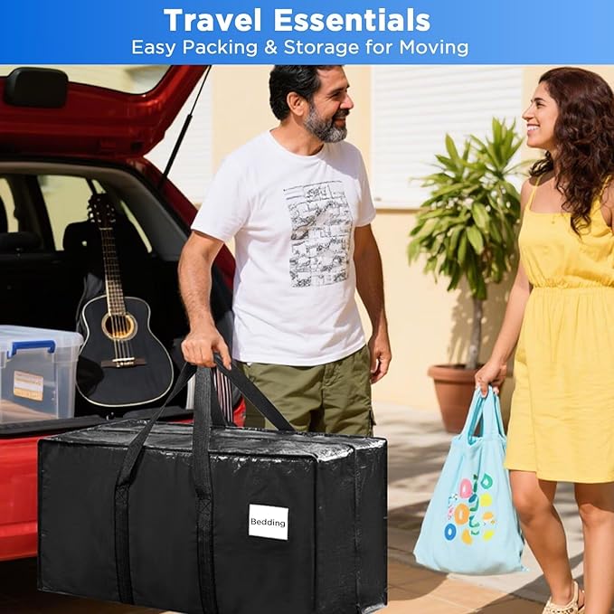 Extra Large Moving Bags Heavy Duty Storage Bags with Zipper Handles, BETU 16 Pack Clothes Storage Totes Bins Packing Moving Boxes, Moving Supplies for College Dorm Essentials, Space Saving, Black