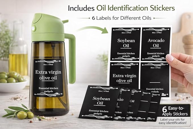 Premium Quality 2-in-1 Oil Sprayer & Dispenser Bottle, Glass, 470ml, Spray & Pour, Leak-Proof, BPA-Free, Refillable, for Cooking & Air Fryer, Dark green colour
