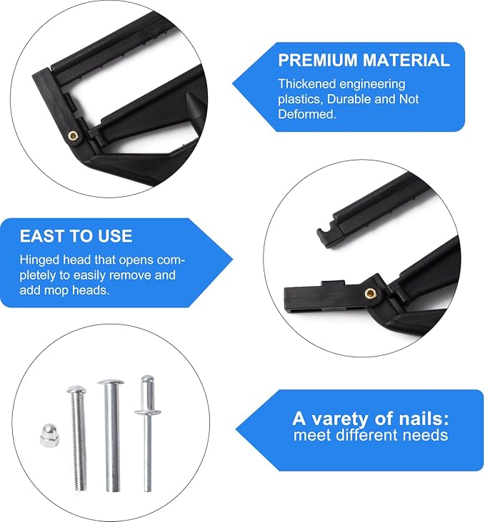 Matthew 2Pcs Commercial Mop Head Clamps for Screw Plastic Mop Heads,Quick Change Head Mop Handle,Heavy Duty Mop Head Replacement Holder Change Handle -Commercial Gripper Mop Wet Mop Handle (Black)