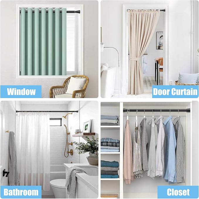 AIZESI 2PCS Black Shower Curtain Rod 30-64 Inch Adjustable Curtain Rods Never Rust & Non-Slip, No Drilling, Short Shower Rods Spring Tension Curtain Rod for Window Bathroom Doorway Closet