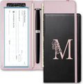 Letter Checkbook Cover, RFID Blocking Checkbook, Duplicate Checks with Pen Holder, Cards Slots, Multi-Functional Checkbook Holder for Personal and Business Checks