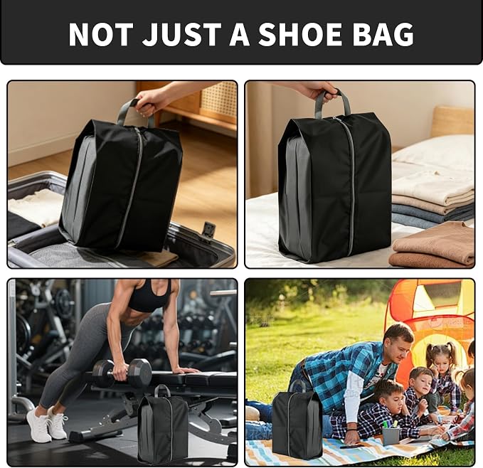 2 Pack Shoe Bags, Reusable Waterproof Shoe Bag for Travel, Gym, Sneaker Storage, Packing in Suitcase (2, Black)