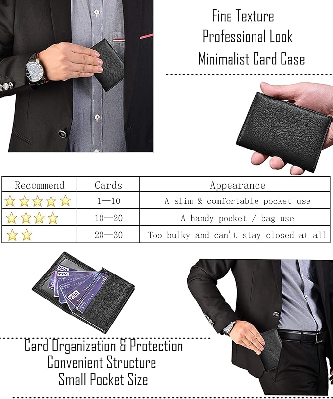 Genuine Leather Business Card Holder Name Card Case Credit Card Wallet with ID Window RFID Blocking (Black)