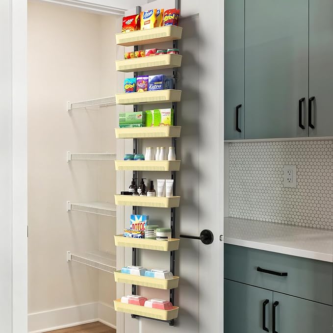 ETELI 9-Tier Over the Door Pantry Organizer with Adjustable Baskets, Metal Hanging Spice Rack, Multipurpose Over the Door Storage for Kitchen, Pantry, Bathroom and Home Organization, White