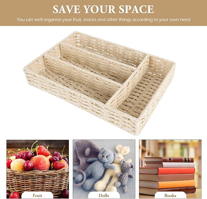 DOITOOL Compartmentalized Storage Basket 4-Section Organizer for Cabinet and Drawer Home Storage Container for Kitchen and Living Room 11.81X7.87X1.96 Inches