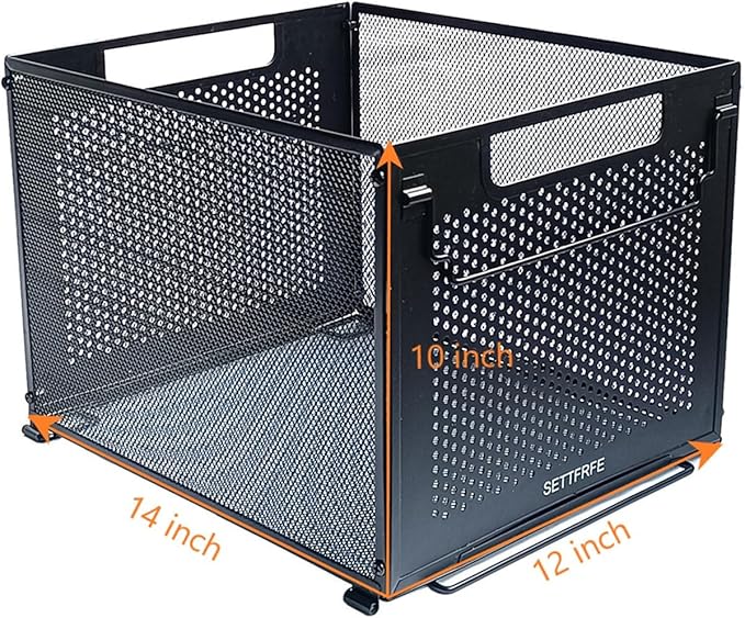 SETTFRFE Metal Hanging File Folder Organizer with Handle,Letter Size,Black | Perforated Metal Plate File Crates for Hanging Folders,Stackable Filing Basket for Office,Classroom & Home