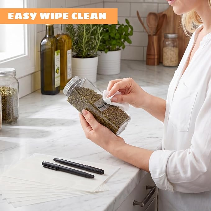 465Pcs Waterproof Chalkboard Labels for Jars & Containers, 2 Markers | Reusable Wipe-Clean Surface, Sticks To Glass/Plastic/Metal, For Pantry Bins, Jars, Bottles And Folders