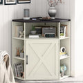 Vabches Corner Cabinet, Corner Storage Shelf with USB Ports and Outlets Industrial Organizer for Small Space Wooden 6-Cubby Bookshelf for Study, Playroom, Living Room (Rustic White and Black)