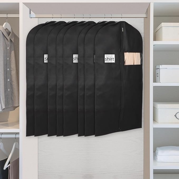 Syeeiex 40‘’ Suit Bag, Set of 16 Garment Bags for Hanging Clothes, Suit Covers Bags, Suit Bags for Closet Storage with Clear Window, Suitable for Suits, Shirts, Jackets, Sweaters, Winter Coat(Black)