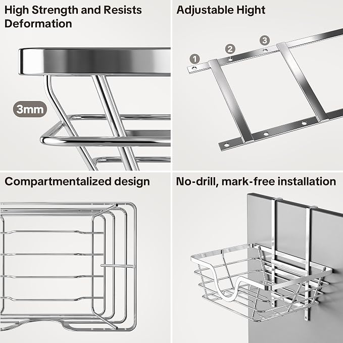 TIDIIABODE Pot Lid Organizer, Adjustable Kitchen Pot Lid Holder Inside Cabinet, Kitchen Cabinet Organizer Hanging for Food Storage Container, Pot, Pan Lid & Bakeware, Sliver