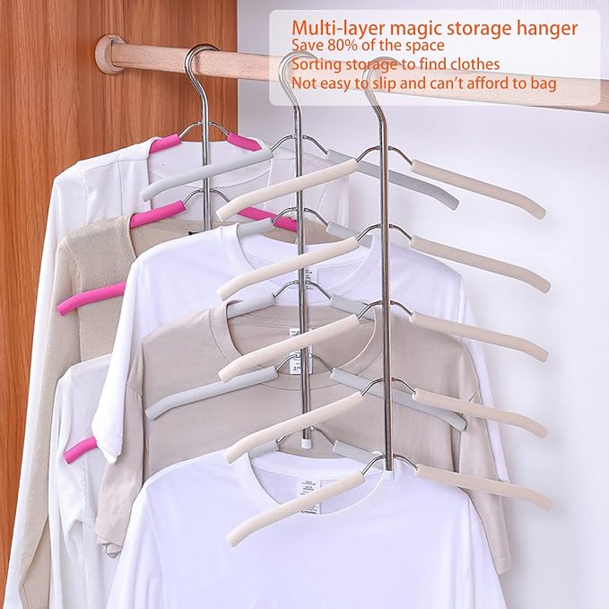 3 Pack 5 in 1 Hangers Blouse Tree Hangers Non Slip Space Saving Clothes Hanger Multi-Layer Clothes Hanger Stainless Steel Sweater Shirt Hanger Closet Storage Organizer(Grey)