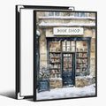 Winter Snowy Bookshop Art Aesthetic Poster Canvas Wall Art Decoration Living Room Home Decor Bedroom Decoration Poster black framed20x30inch