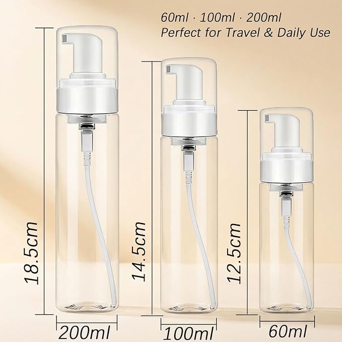Foam Pump Bottle 3.5oz/ 100ml, 2Pcs Foaming Soap Dispenser for Travel Clear Refillable Foaming Spray Bottle for Bathroom, Hand Soap, Shampoo, Face Wash, Leak-Proof Foam Dispenser