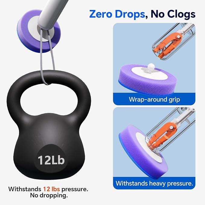 Disposable Toilet Brush and Holder Set - Hands-Free Eject Sponge Toilet Wand with Floor Standing Caddy, Secure-Lock Hangable Toilet Scrubber (2 Toilet Brush + 28 Refills)